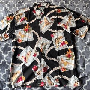Men's Black Hawaiian Shirt with Floral Print